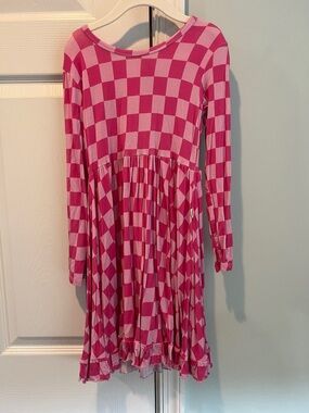 Girls' Pink Checkboard Long Sleeve Swing Dress